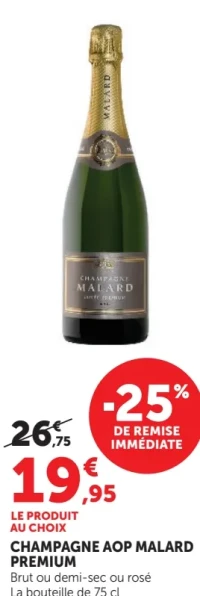 Champagne AOP Malard Premium Brut, demi-sec ou rosé