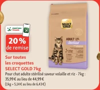Croquettes SELECT GOLD pour chat adulte stérilisé saveur volaille et riz