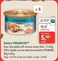 Boîtes PREMIERE pour chat adulte soft mousse saveur thon