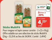 Sticks MultiFit pour rongeur et lapin saveur carotte