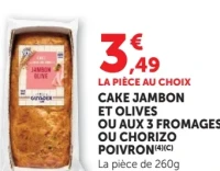 Cake jambon et olives ou aux 3 fromages ou chorizo poivron Guyader