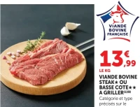 Viande bovine steak ou basse cote a griller