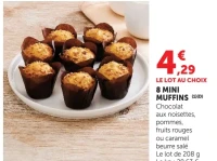 8 Mini muffins chocolat aux noisettes, pommes, fruits rouges ou caramel beurre salé