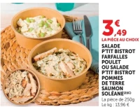 Salade P'tit Bistrot farfalles poulet ou pommes de terre saumon Soléane