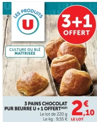3 Pains Chocolat Pur Beurre U + 1 Offert