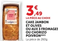 Cake jambon et olives ou aux 3 fromages ou chorizo poivron Guyader