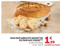 Pain Pavé Abricots Noisettes ou Pain aux Figues