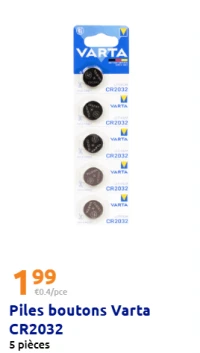 Piles boutons Varta CR2032