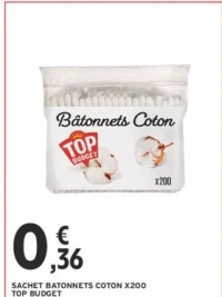 Sachet bâtonnets coton x200 TOP BUDGET