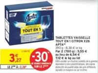 Apta Tablettes vaisselle tout en 1 citron x26