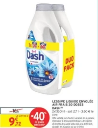 Dash Lessive liquide envolée air frais 30 doses duo pack