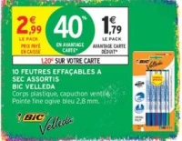 10 Feutres effaçables à sec assortis BIC Velleda