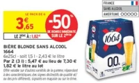 Bière blonde sans alcool 1664