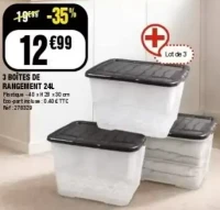 3 boîtes de rangement 24L