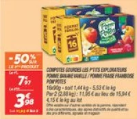Compotes gourdes les p'tits explorateurs pomme banane vanille / pomme fraise framboise 
