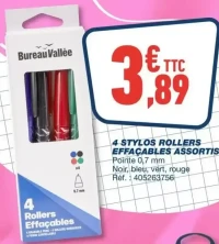 Bureau Vallée 4 Stylos Rollers Effaçables Assortis