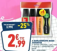 4 Surligneurs Boss Assortis Stabilo Boss