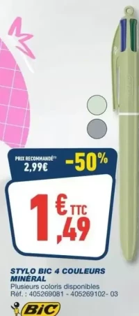 STYLO BIC 4 COULEURS MINÉRAL