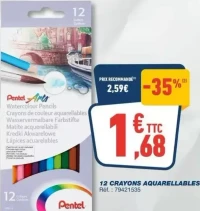 12 CRAYONS AQUARELLABLES PENTEL