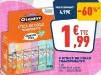 Cléopâtre 6 Sticks de Colle Transparents Collection Pastel