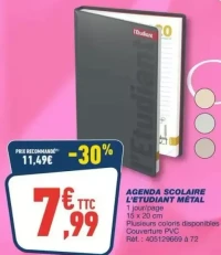 Agenda Scolaire L'Etudiant Métal 15 x 20 cm