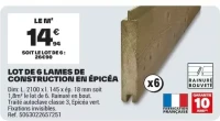 Lot de 6 lames de construction en épicéa