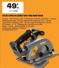 SCIE CIRCULAIRE 18V 165 MM NUE TITAN