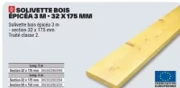 Solivette bois épicéa 3 m - 32 x 175 mm