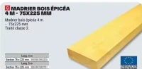 Madrier bois épicéa 4 m - 75x225 mm
