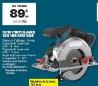Scie circulaire 18V 165 mm nue Erbauer