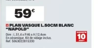 Plan vasque L.50cm blanc Cooke & Lewis Napold