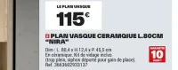 Plan vasque céramique L.80cm Nira