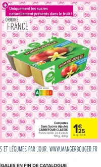 Compotes Sans Sucres Ajoutés Pomme Vanille CARREFOUR CLASSIC