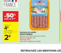Saucisses de volaille DOUCE FRANCE