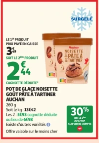 Pot de glace noisette goût pâte à tartiner Auchan