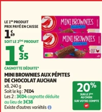 Mini brownies aux pépites de chocolat Auchan
