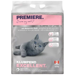 PREMIERE Litière Agglomérante au Parfum Poudre pour Bébé pour Chat 12 kg