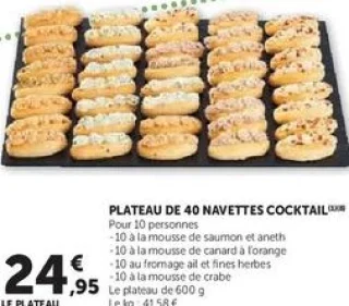 PLATEAU DE 40 NAVETTES COCKTAIL