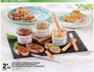 TARTINABLE TAPENADE OLIVE VERTE OU TOMATES SÉCHÉES & BASILIC OU COURGETTE & YAOURT À LA GRECQUE