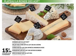 Plateau La Ronde des AOP (Morbier, Selles-sur-Cher, Comté, Roquefort, Brie de Meaux)