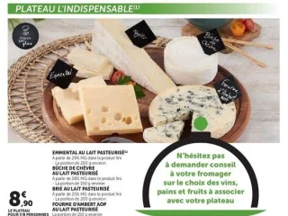 Plateau L'Indispensable (Emmental, Bûche de chèvre, Brie, Fourme d'Ambert)