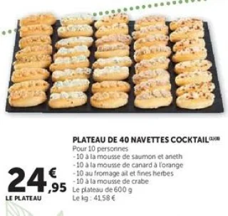 PLATEAU DE 40 NAVETTES COCKTAIL