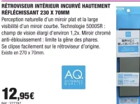 Rétroviseur Intérieur Incurvé Hautement Réfléchissant 230 x 70mm