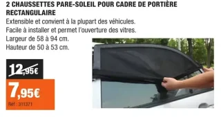 contrejour 2 CHAUSSETTES PARE-SOLEIL POUR CADRE DE PORTIÈRE RECTANGULAIRE