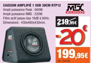 MTX Audio Caisson amplifié 1 sub 30cm RTP12