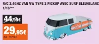 R/C 2.4GHZ VAN VW TYPE 2 PICKUP AVEC SURF BLEU/BLANC 1/16ème