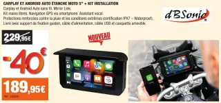 Carplay et Android auto étanche moto 5" + Kit installation