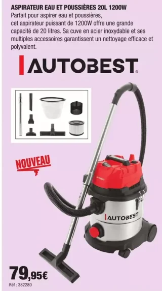 Autobest Aspirateur Eau et Poussières 20L 1200W