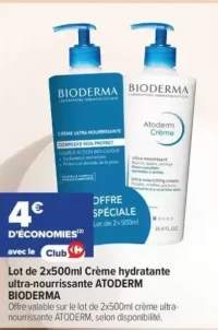 Lot de 2x500ml Crème hydratante ultra-nourrissante ATODERM BIODERMA