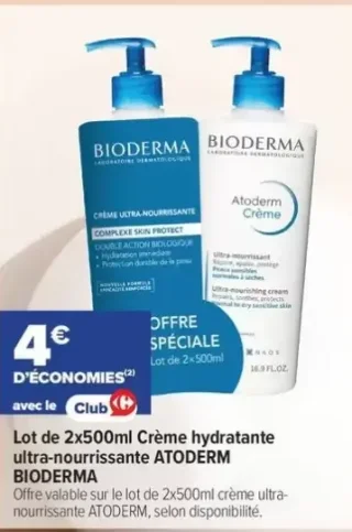 Lot de 2x500ml Crème hydratante ultra-nourrissante ATODERM BIODERMA